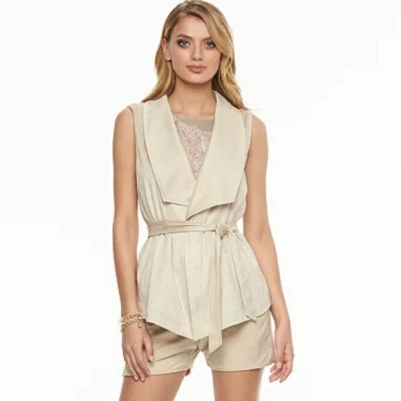 Juicy Couture Faux Suade Vest Tan Belted Open Front NWT LG - Picture 1 of 11